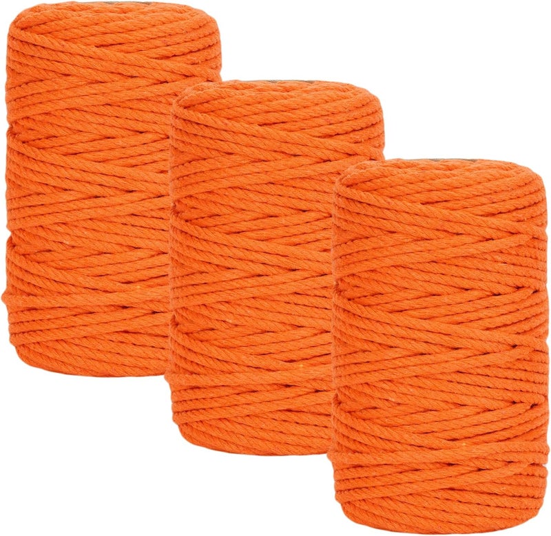PHUNTTEK Macrame Cord 3mm x 164 Yards, 3 Rolls Orange Colored Macrame Cotton Cord Rope Kit Macrame Yarns Bulk String 4 Strands Twisted for Wall Hanger Plant Hanging DIY Crafts Knitting Macrame Supplies - Image 1